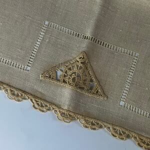 Vintage Tea Towel Embroidered Lace Scrollwork 22x14 Large Table Doily Linens